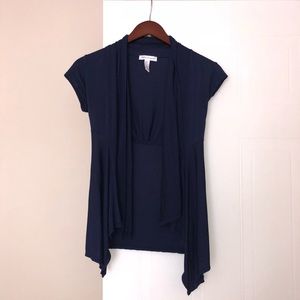Navy Cap-sleeve Open Blouse